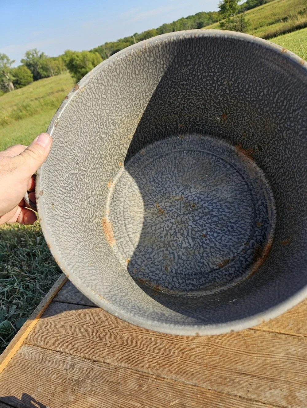Vtg Gray Graniteware Pot Large Enamelware Bucket Rustic Farmhouse Cottagecore